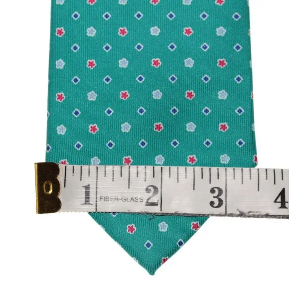 Drake's NWT Neck Tie in Teal Green with Red & Blue Geometric Pattern 100% Silk